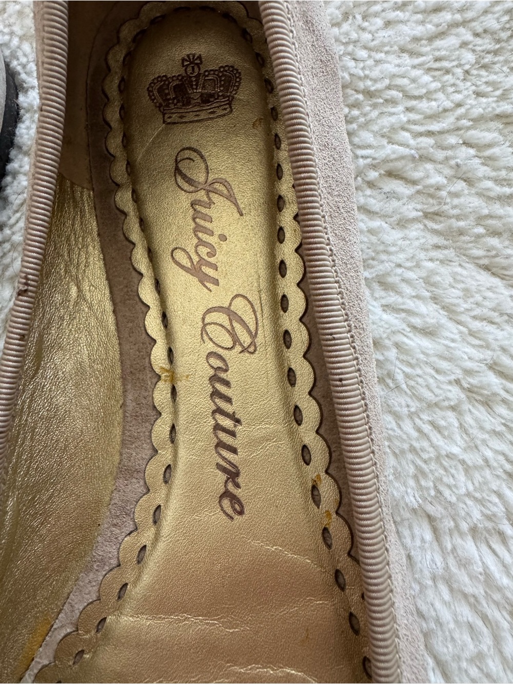 Juicy Couture Taupe Suede Flats with Rhinestone Medallion - Picture 3 of 6